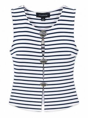 Calligraphie‎ Nautical Stripe Shell Button Top Coastal Grandmillennial Small
